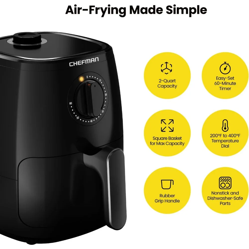 Air Fryer,2Qt, Safe Basket, Tray,  Fry Healthier Meals Fast, Heat and Power Indicator Light, Temp Control, Deep Fryer