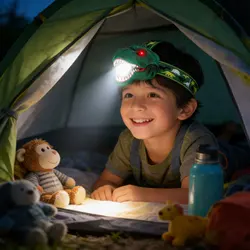Dinosaur Headlamp for Kids Flashlight Rechargeable Led Headlights Roar & Silent Mode, T-Rex Dinosaur Toys, Camping Gear