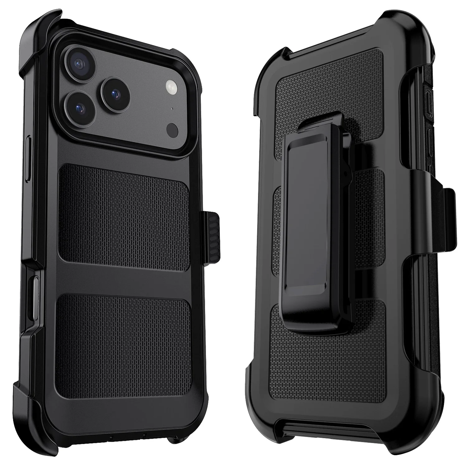 Funda negra para iPhone 17/17 Air/17 Pro/17 Pro Max, resistente, a prueba de golpes, protectora híbrida resistente de 2 capas con Clip