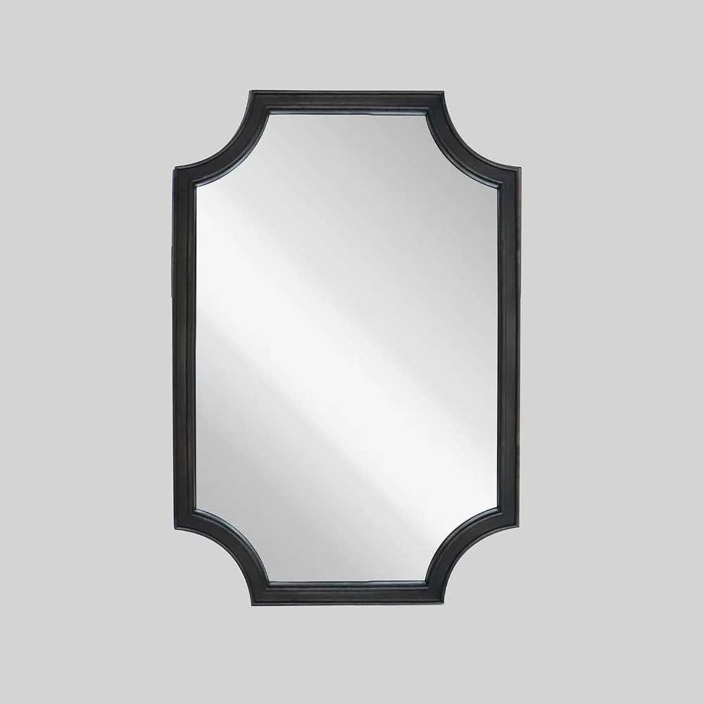 Espelho de parede retangular arqueado com cantos recortados e moldura de madeira para entrada, sala de estar e decoração de quarto