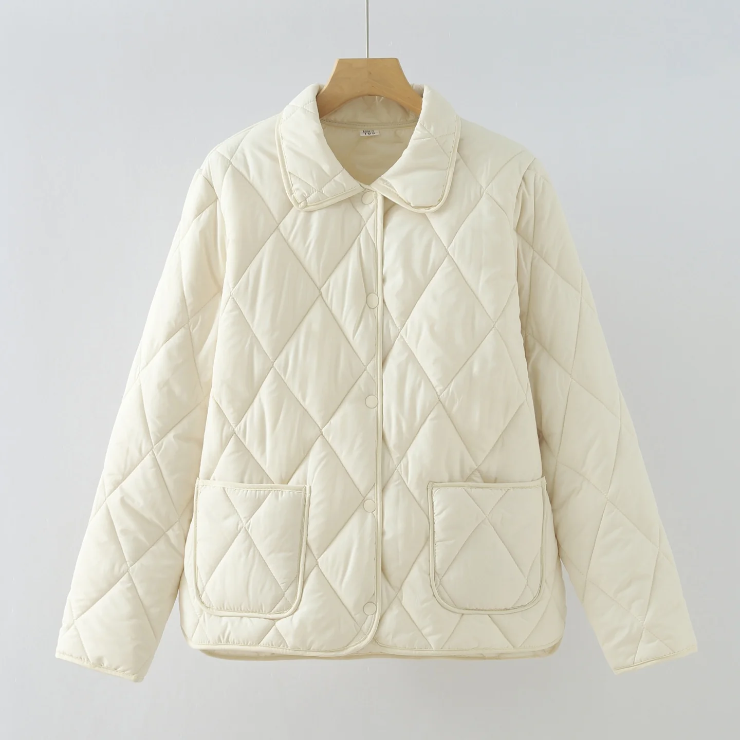 Spring Autumn Lightweight Cotton Jaet Diamond Pattern Stand Collar Women's Faion Commute Sle Regular Fit Long Sve Coat