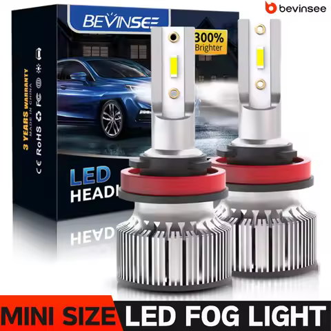 BEVINSEE H11 LED Fog Light Bulbs H7 9005 HB3 9006 HB4 H8 H9 LED Car DRL Driving Lamp 60W 10000LM Mini Size 6000K White 12V