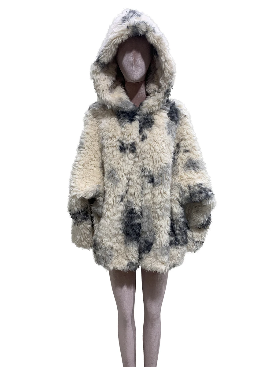 

Autumn Winter Oversized Thick Warm Soft Colorful Fuzzy Faux Fur Coat Women with Hood Loose Casual Fashion Fluffy Jacket 2025