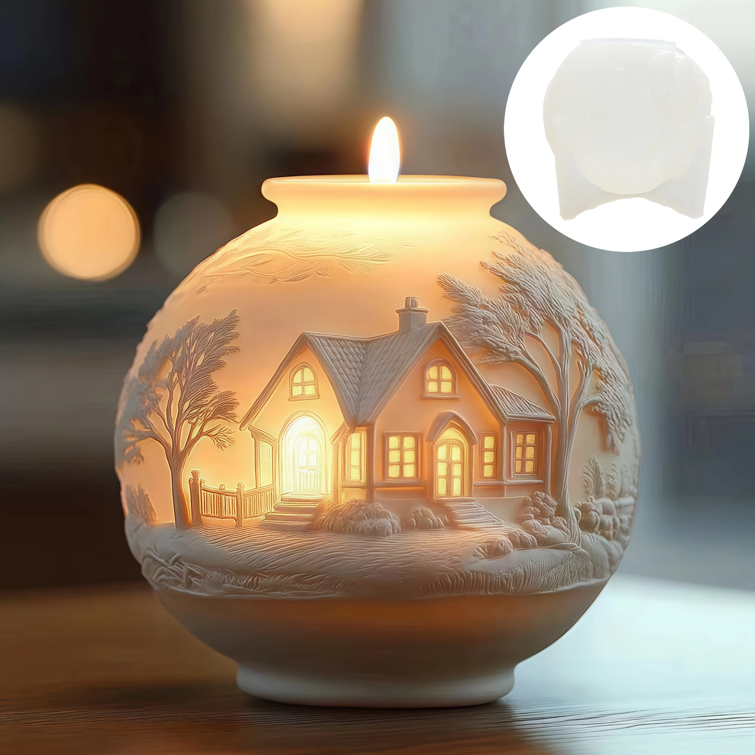 Rural villa relief spherical candle silicone mold house relief resin mould Halloween magic castle gypsum molds Christmas gift
