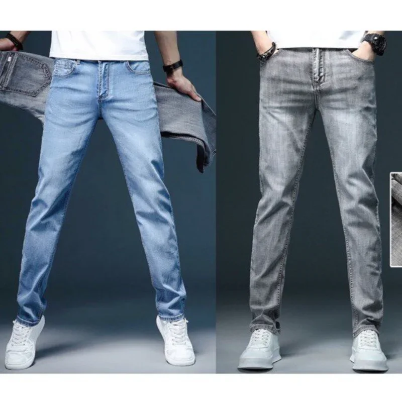 Size 28-40 Men Jeans Spring Summer Autumn Classic Fashion Casual Slim Fit Skinny Straight Stretch Long Denim Pants Blue Grey