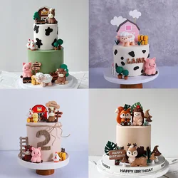 Farm Animal Cake Topper Sheep, Chick, Horse, Pig Kids 1st Happy Birthday DIY Cake Decoration Jungle Party Baby Shower Supplies