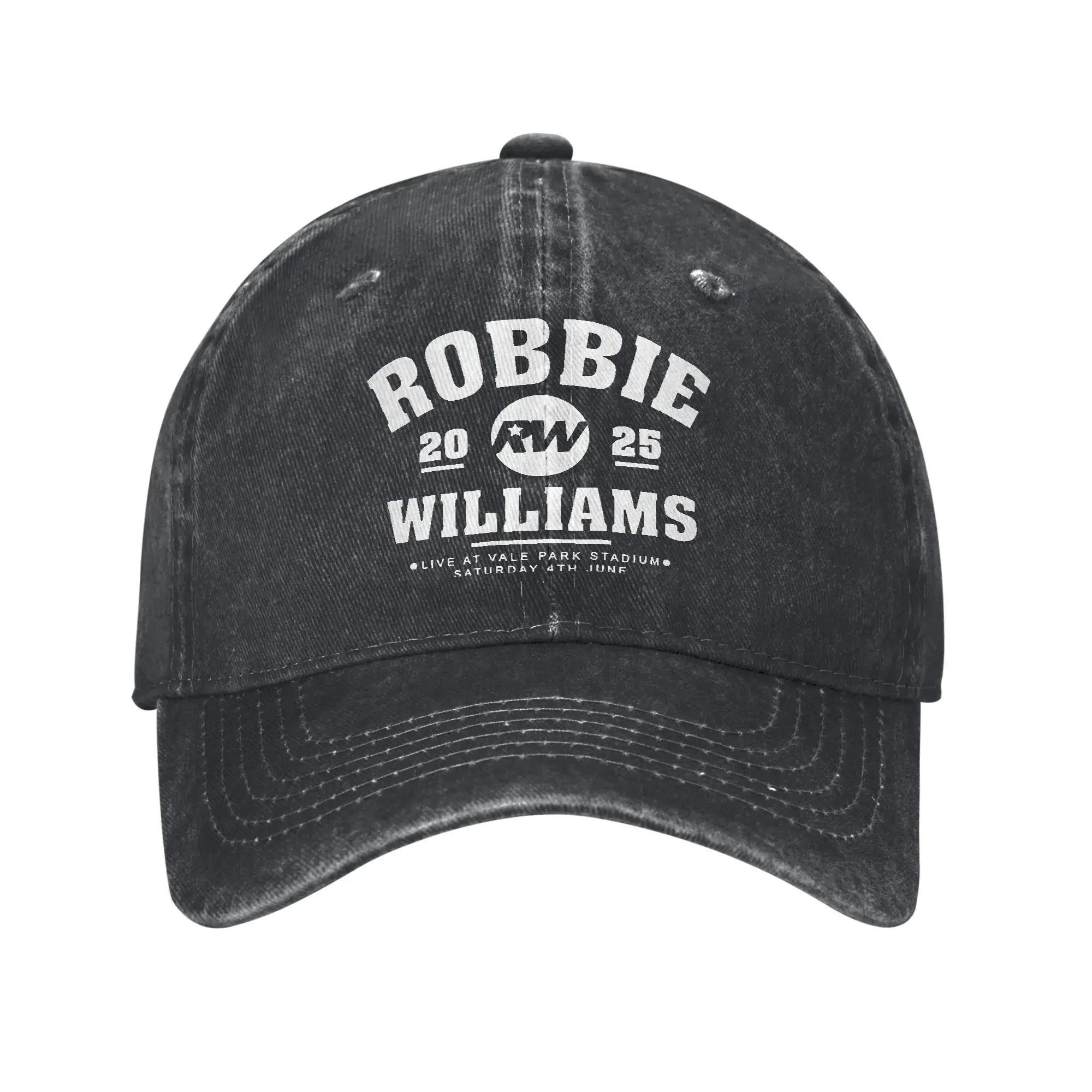 Robbie Williams Live 2025, Konzert, Herren- und Damen-Baseballkappe, RW-Sänger, Distressed, gewaschene Mütze, Outdoor-Training, verstellbare Snapback