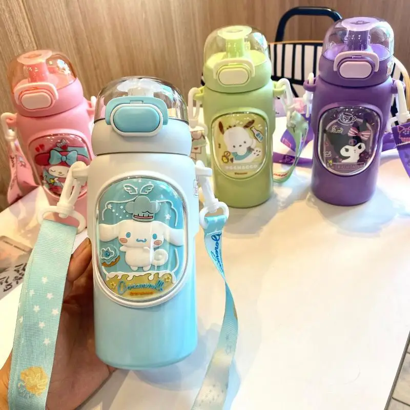 New Sanrio Kuromi My Melody Cinnamoroll Pochacco Cartoon Cute Insulated Cup Children's Straw Cup Stainless Steel Cup