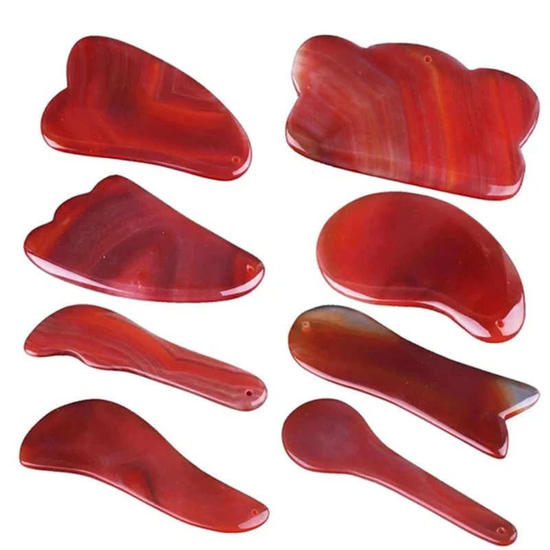 Natural Red Agate Scraping Board Jade Massager Gouache Scraper Facial Body Guasha Lifting Sap Cupuncture Point Massage Skin Care