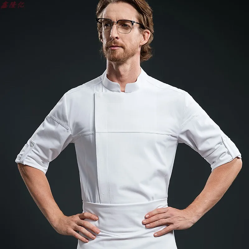 Uniforme de travail à col montant pour Chef d'hôtel, chemise blanche à manches longues pour Restaurant occidental, restauration d'hôtel, vêtements de travail à la mode pour hommes