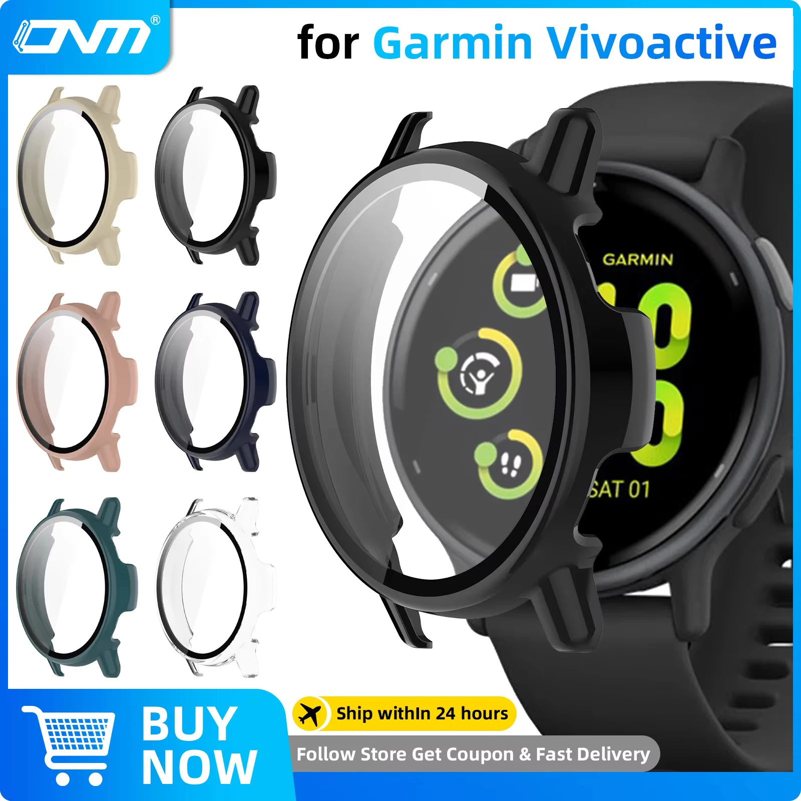 PC Case + Tempered Glass for Garmin Vivoactive 5/6, Full Cover Screen Protector Anti-scratch Film Bumper Protective Accessories