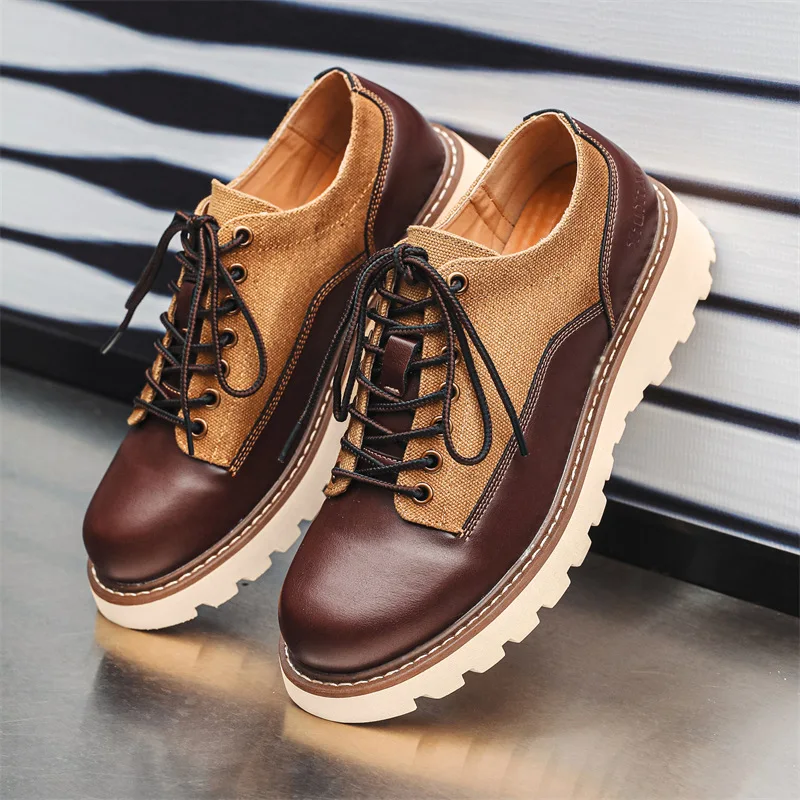 

Men's Handmade Vintage British Leather Ankle Boots Outdoor Work Tooling Shoes Casual Dress Loafers Motorcycle Boots