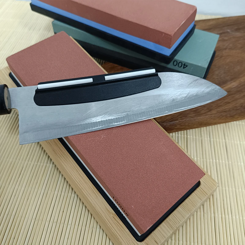 Professional Knife Sharpening Stone Kit 400/1000 3000/8000 Grit Non-slip Bamboo Base Double-side Knife Whetstone Angle guide