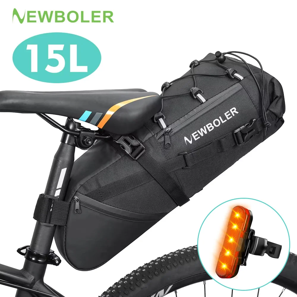 NEWBOLER Sacoche de selle de vélo étanche VTT Vélo de route 15L Grande capacité Sac de vélo pliable Sac arrière de coffre Accessoires