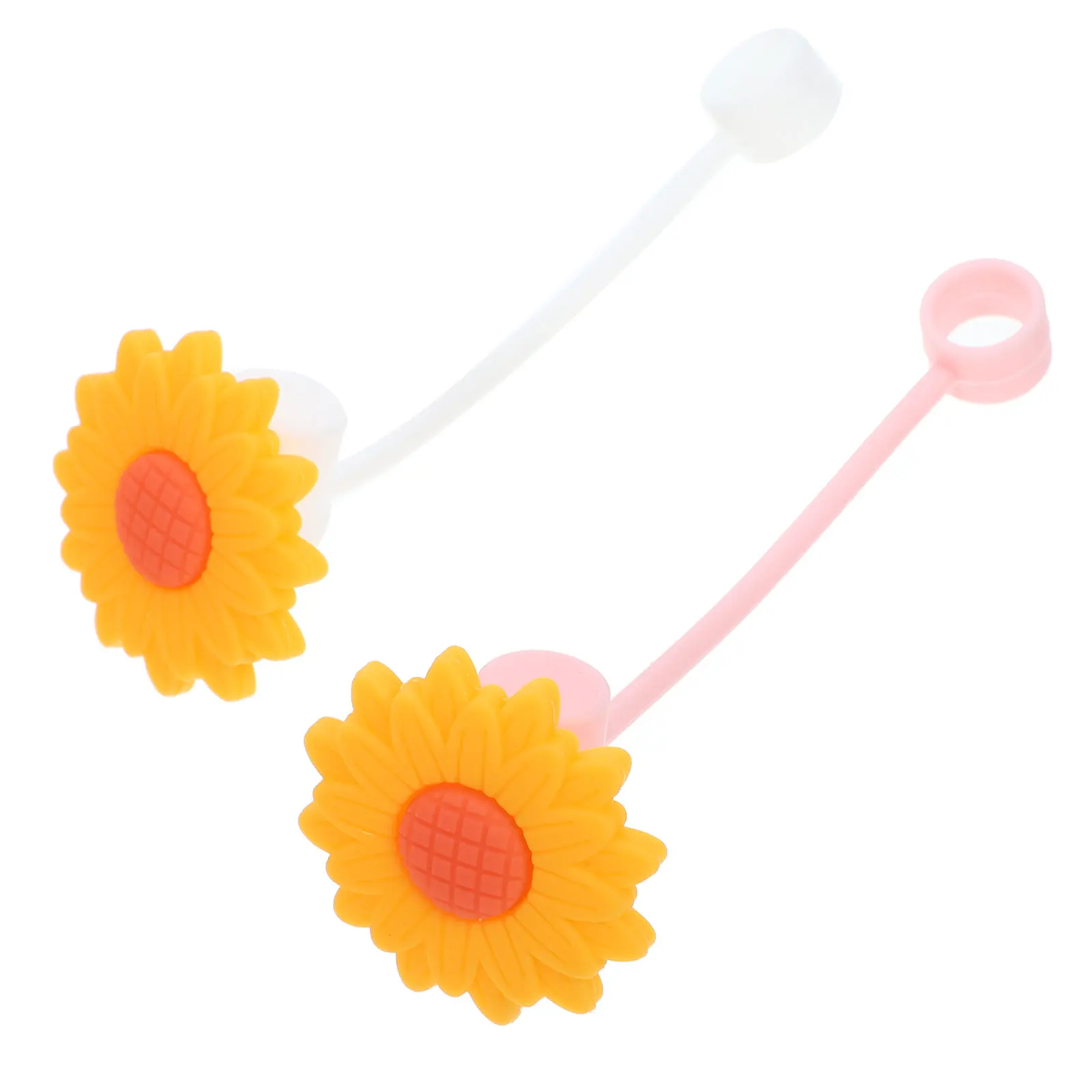 

2Pcs Silicone Flower Straw Covers Reusable Cute Toppers Pink White Tip Caps Protective Decorative Bar Accessories