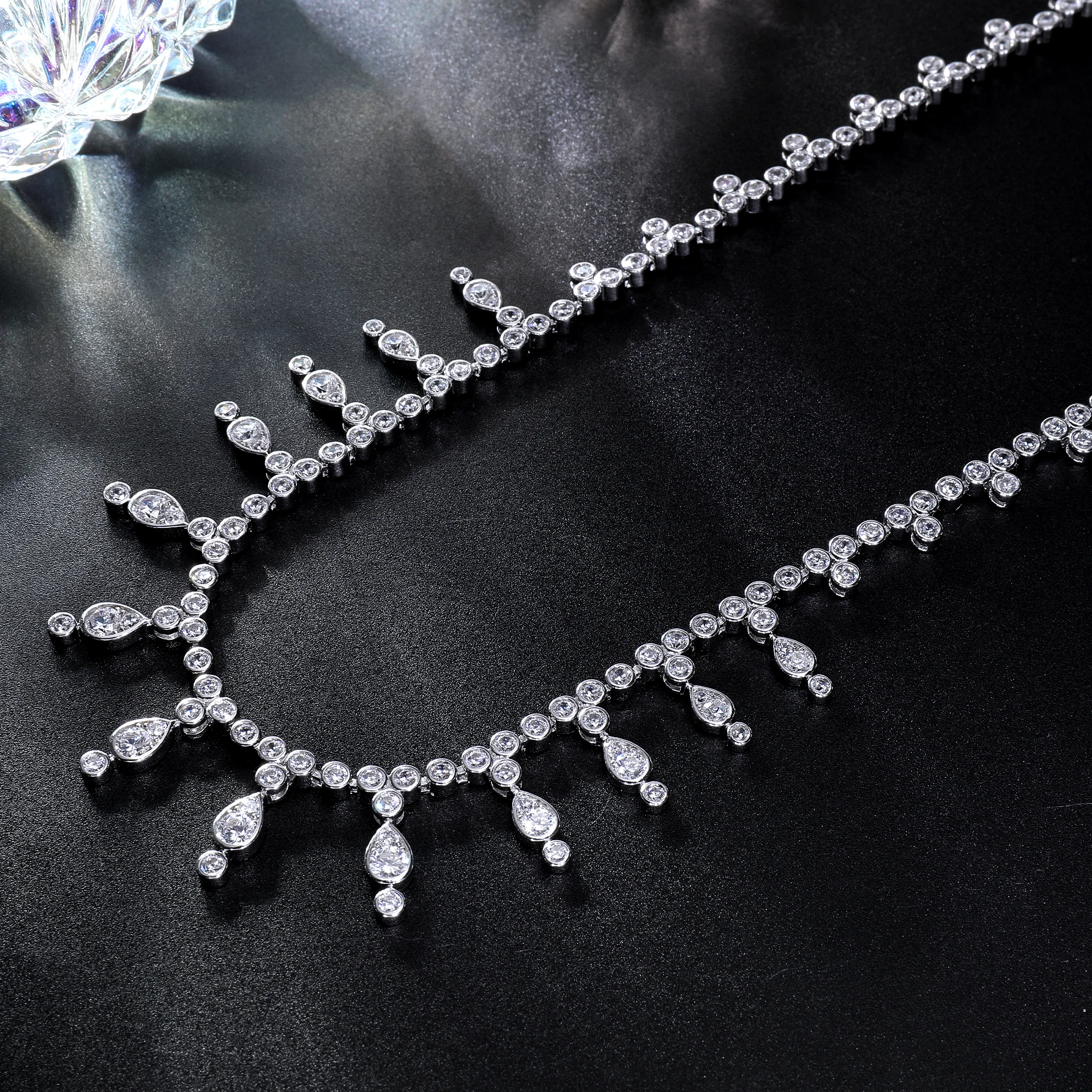 

White Gold Plated Jewelry Cubic Zircon Chain Bridal Necklace Wedding for Women