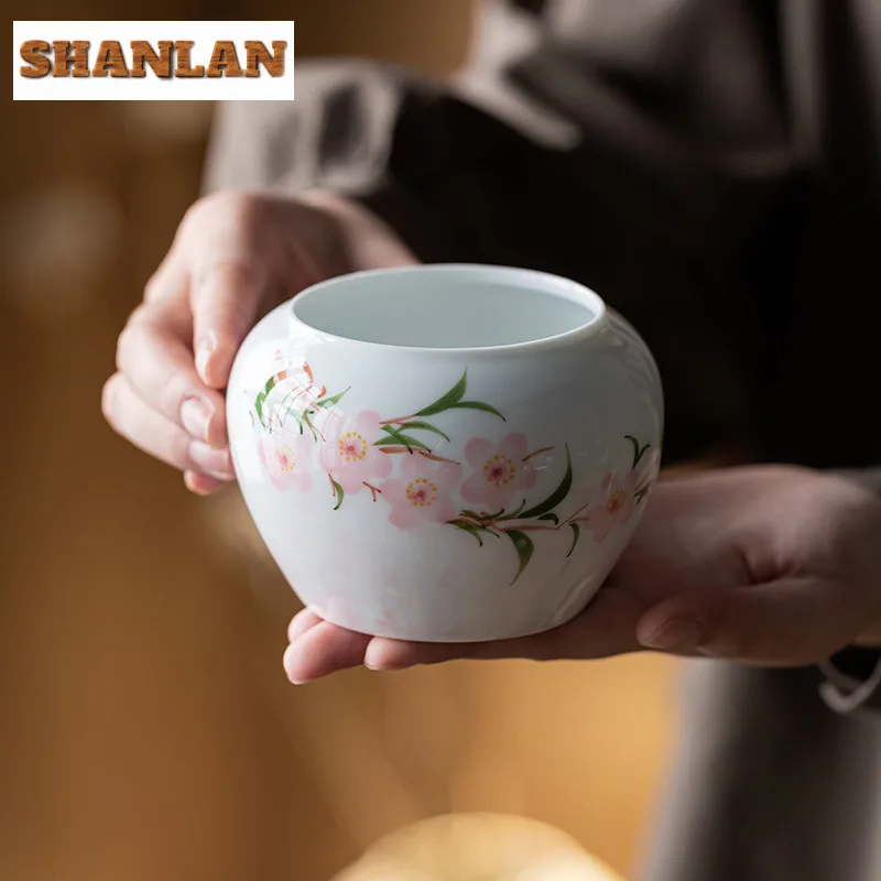 

360ml Underglaze Hand-painted Peach Blossom Jianshui Tea Wash Tea Garbage Can Tea Dust Cylinder Barrel Chaxi Cafes Collection