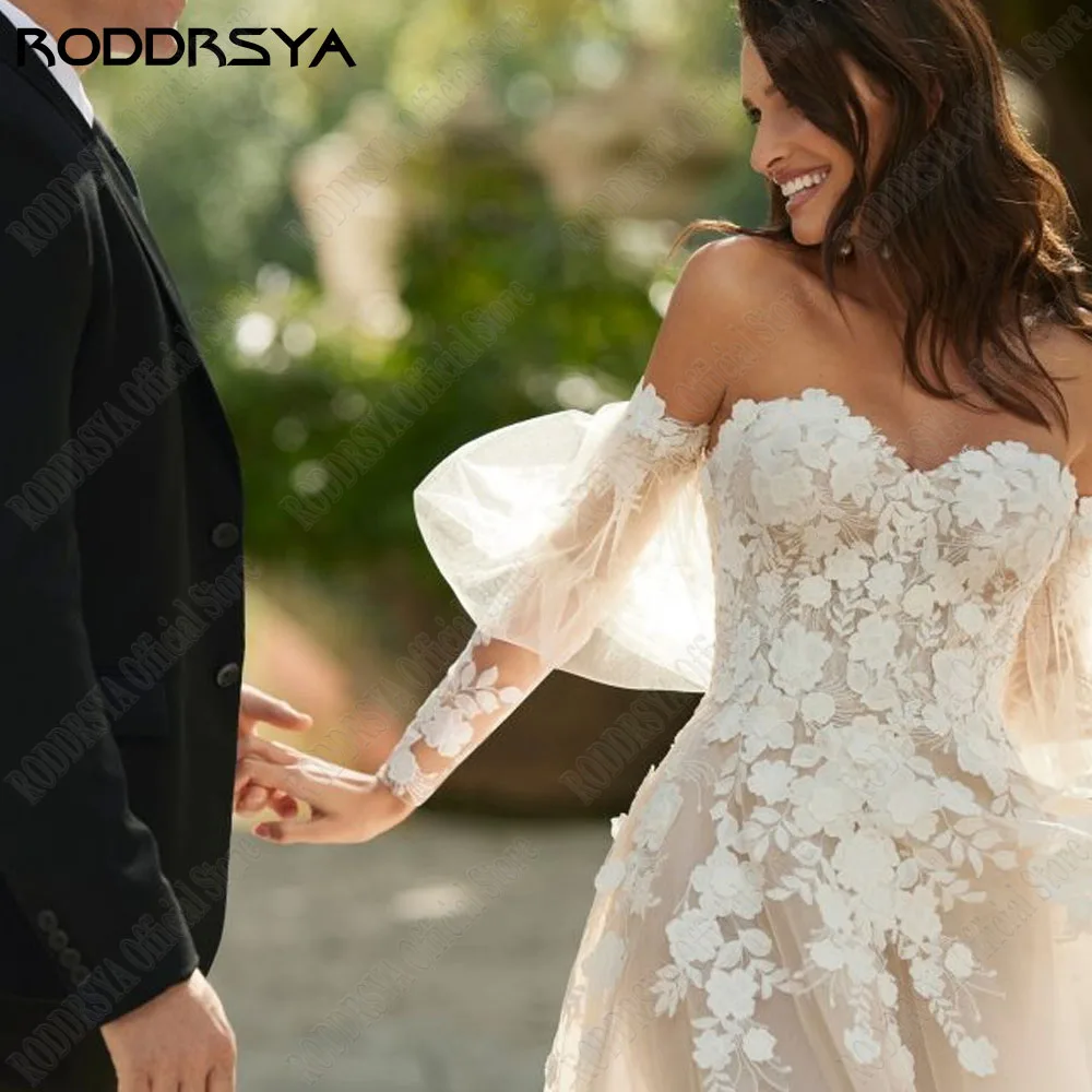 Roddrsya élégant hors des épaules robe de mariéeRODDRSYA-Robe de mariée A-Line avec appliques chérie, robe de mariée en tulle, élégante, décolletée, poignées amovibles, patients, quelle que soit la robe de mariée, 2024