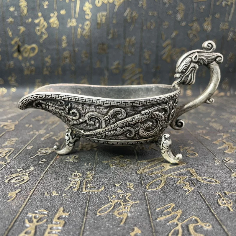 Pure Copper Wine Cup Vintage Tang Dynasty Zhenguan Year Pixiu Handle Craft Ornament