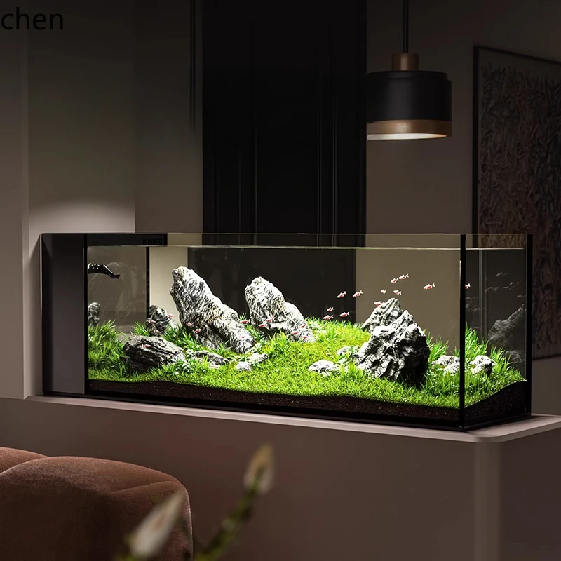 ZML fish tank small living room self-circulating integrated small glass new ecological ultra-white household aquatic tank