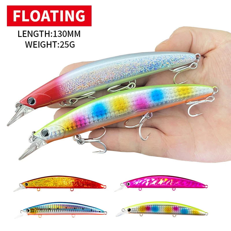 

1pcs Floating Fishing Lure 130mm 25g Minnow Lure with Rattles Sound Saltwater Bass Carp Fishing BIg Minnow Artificial Bait Pesca