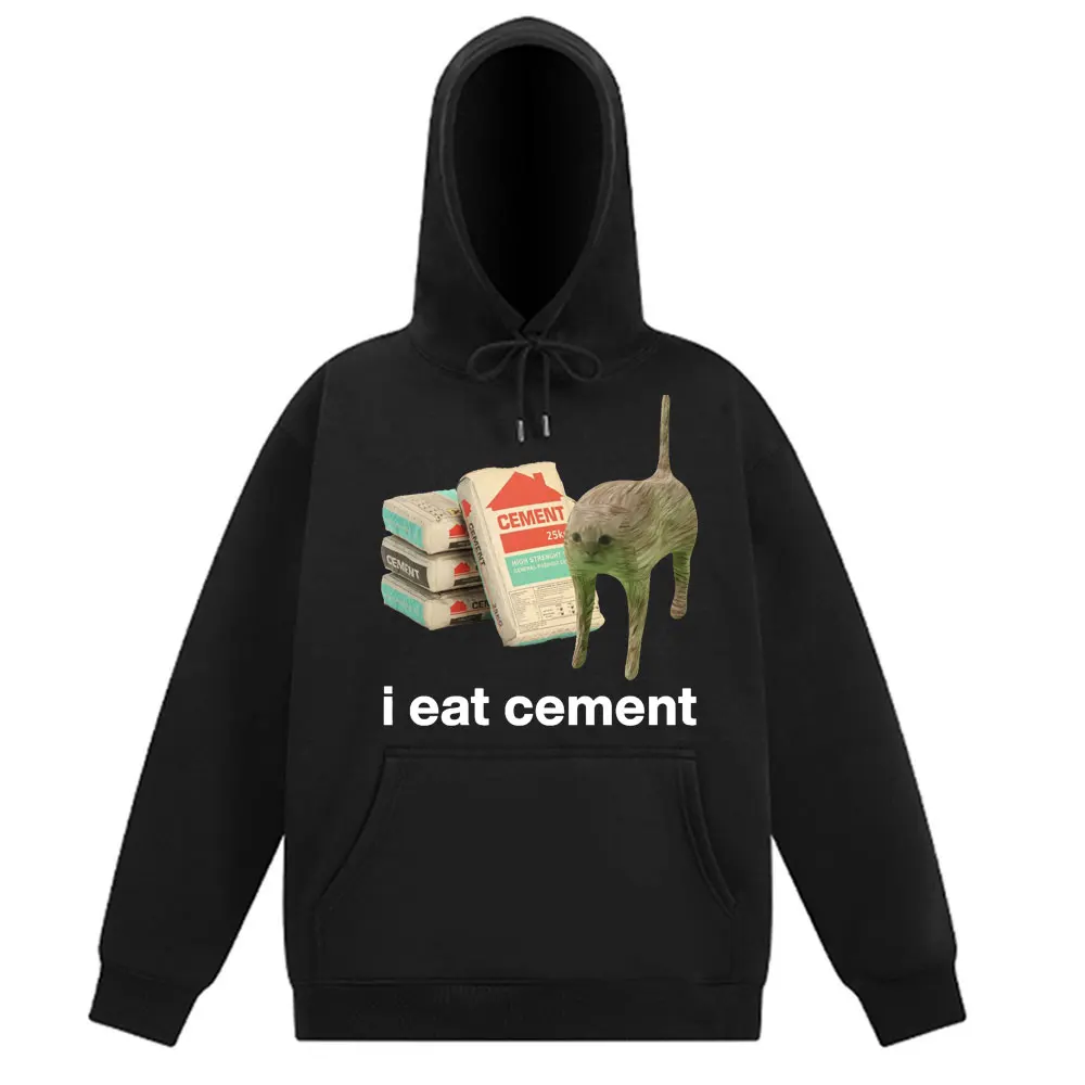 Ich esse Zement verfluchte Katze lustige Meme Retro Hoodie Mann Frau Mode Sweatshirts langärmelige übergroße Harajuku Unisex Trainingsanzug