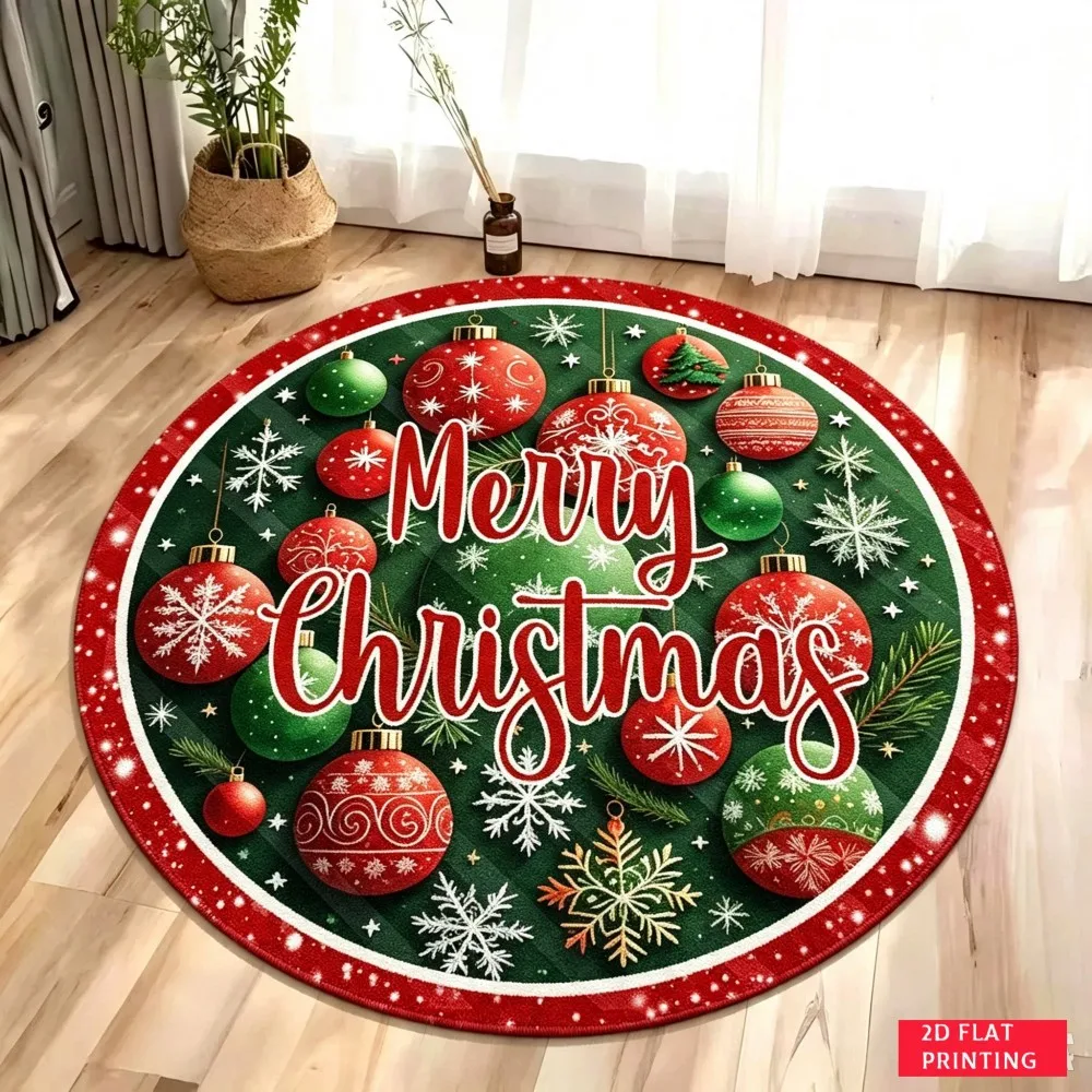 Christmas Round Area Rug Cardinal Bird Poinsettia Flower Floral Winter Holiday Floor Mat Carpet for Living Room Bedroom