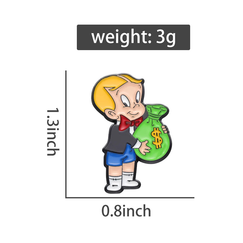 Richie Rich Money Bag Enamel Pin Cartoon Anime Boy Brooches Decorative Backpack Lapel Badge Fashion Jewelry Gift for Friends