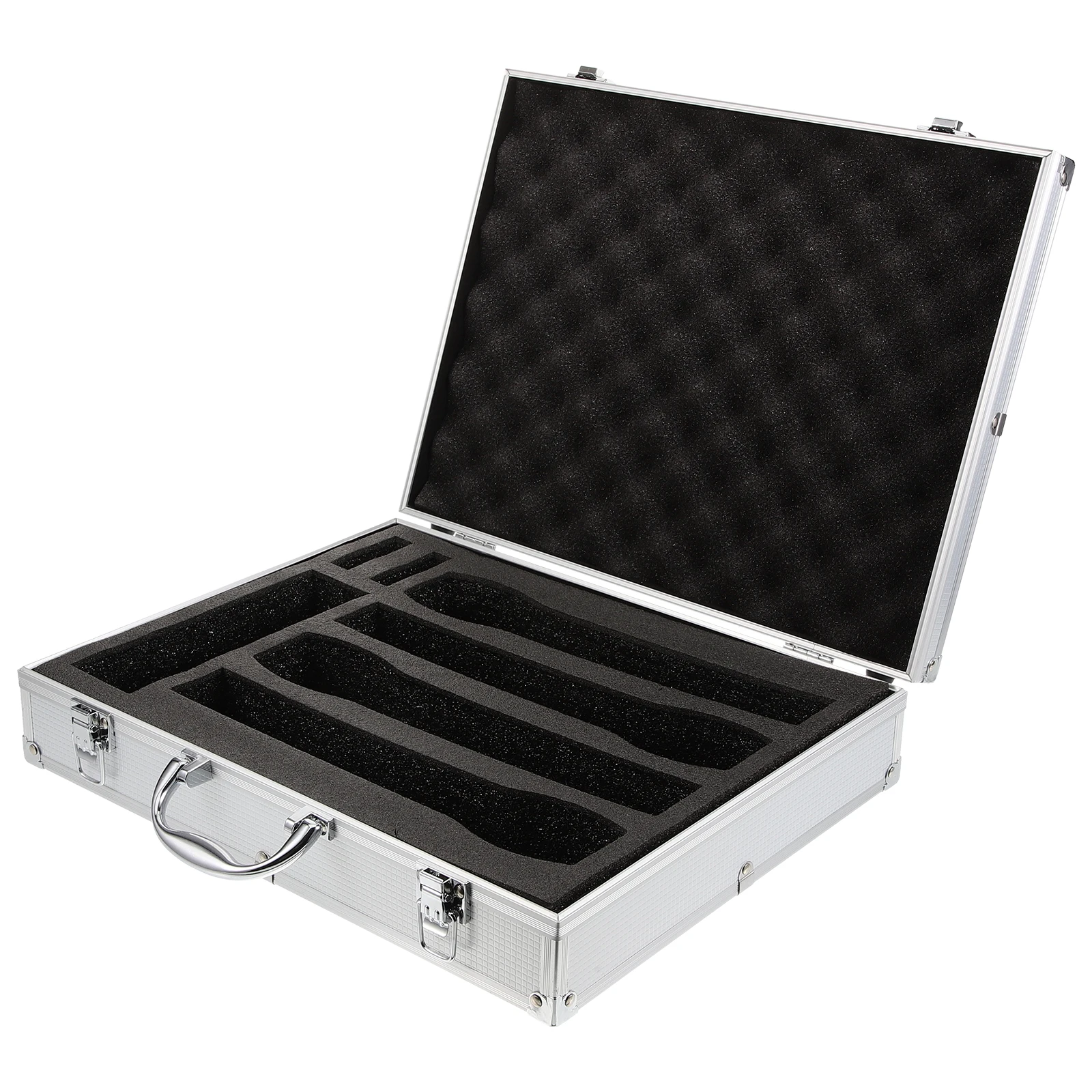 

4pcs Handheld Microphone Organizer Case Silver Aluminum Portable Storage Box for Travel Hard Protector