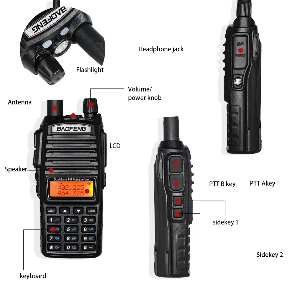 Baofeng UV-82 Dual PTT Walkie Talkie High Power 5W/8W EU82X Dual Band VHF UHF FM Amateur Radio Stati 10KM Lange Ham CB Radio – Detail 7