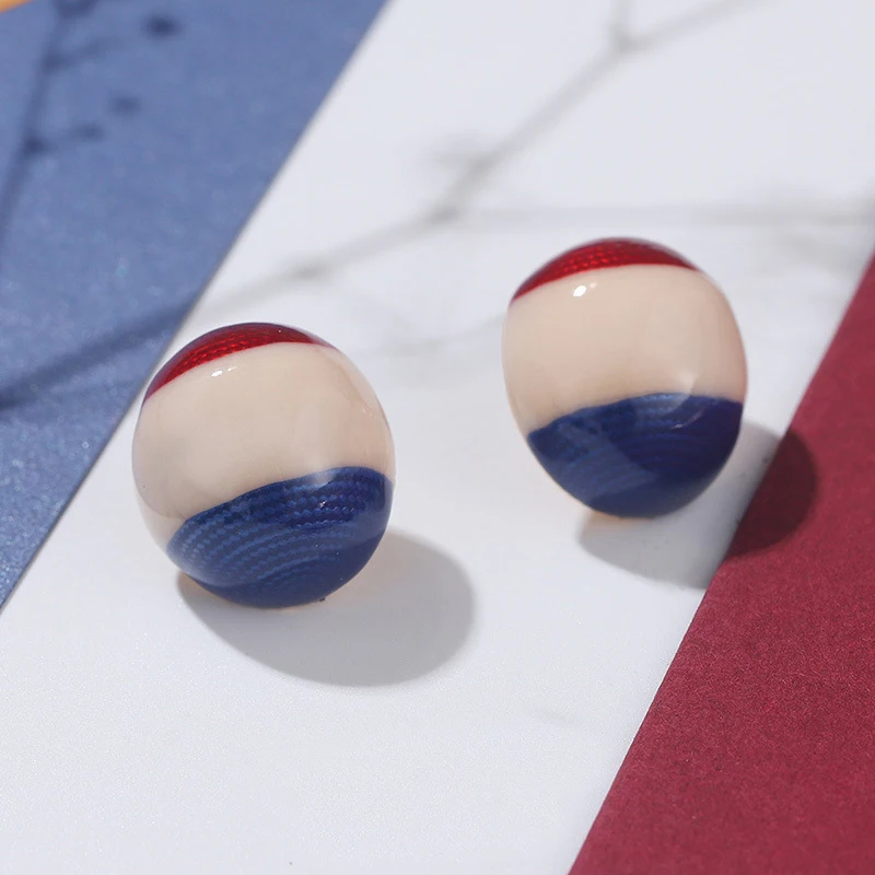 French Paris themed contrasting bean red, blue and white retro earrings