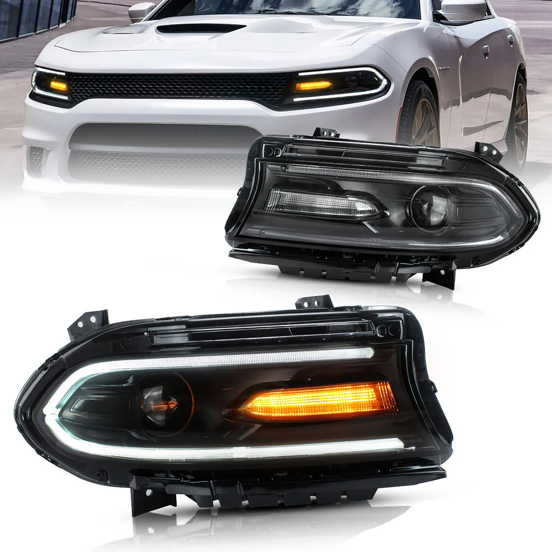 Suitable For 7Th Gen Facelift Dodge Charger LD 2015-2021 LED Dual Beam Projector Headlights, Precise Beam Control Avoids Glare