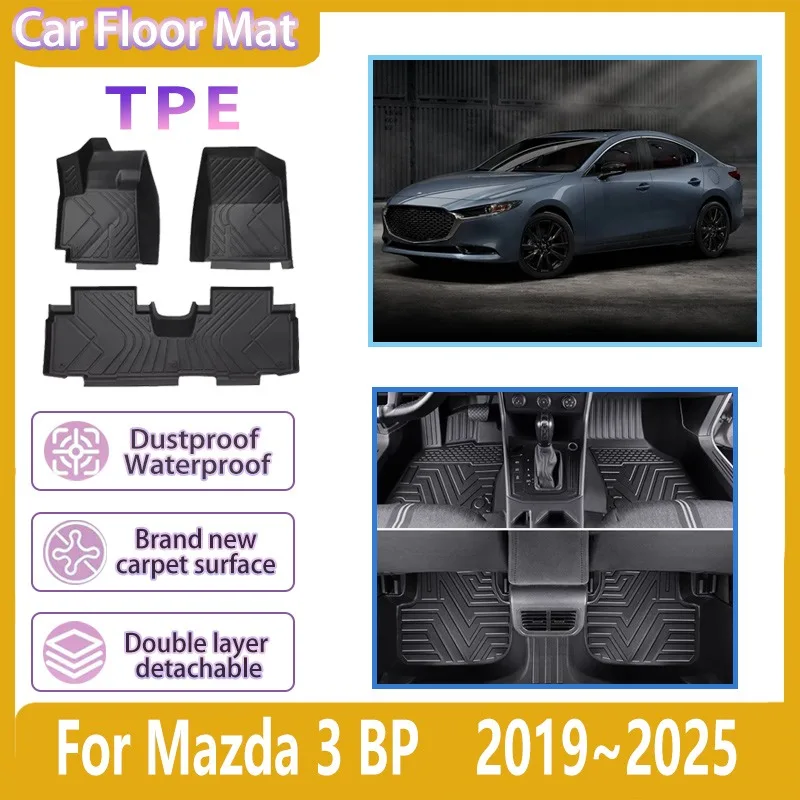 

Автомобильные коврики с левым рулем для Mazda 3 Axela BP 2024 Sedan 2019-2025 TPE, роскошные противогрязевые коврики, водонепроницаемые защитные легко чистящиеся автомобильные аксессуары