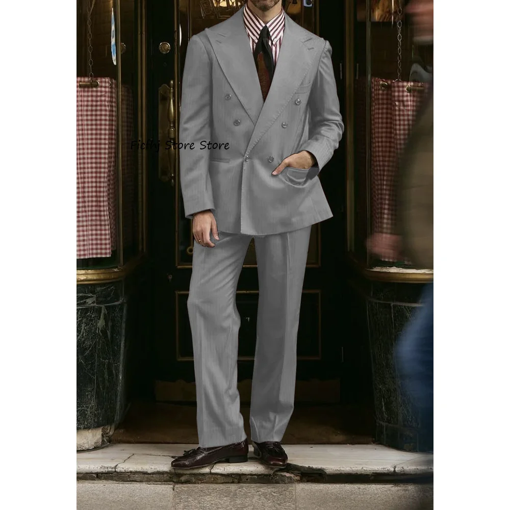 

Two-piece Set Business Style Trends Costumes Peak Lapel Fashion Suits Polyester Fiber Man Suit Set Solid Color Casual Men's