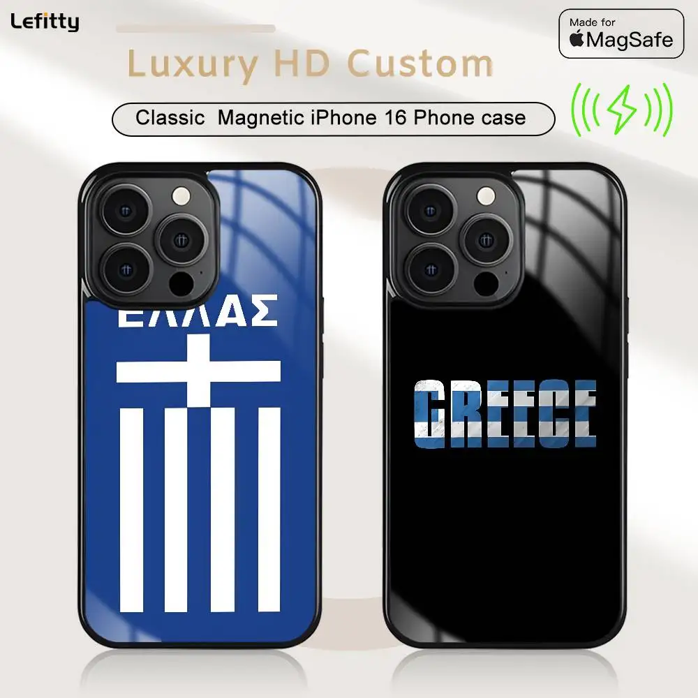 

Cool G-Greece Flag Phone Case For iPhone 16 15 14 13 12 11 Pro Max Plus Mini Magnetic Magsafe Wireless Charging Cover