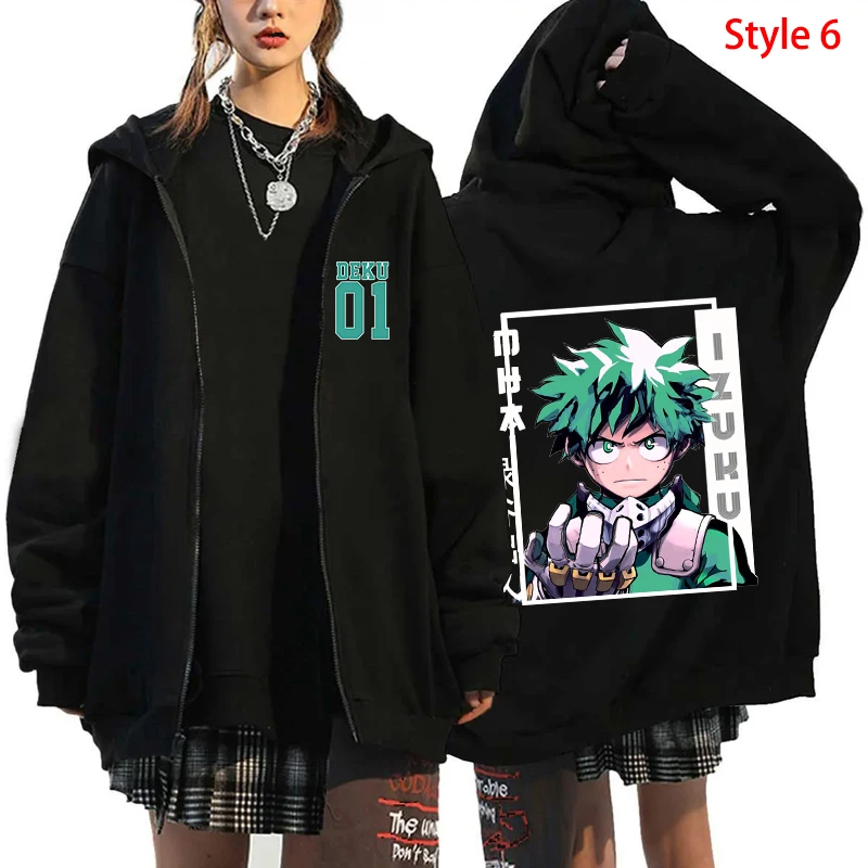 New Anime Deku Bakugou Katsuki Todoroki Shoto Print Zipper Sweatshirt Fashion Women Men Y2k Harajuku Hoodies Loose Zipper Coat