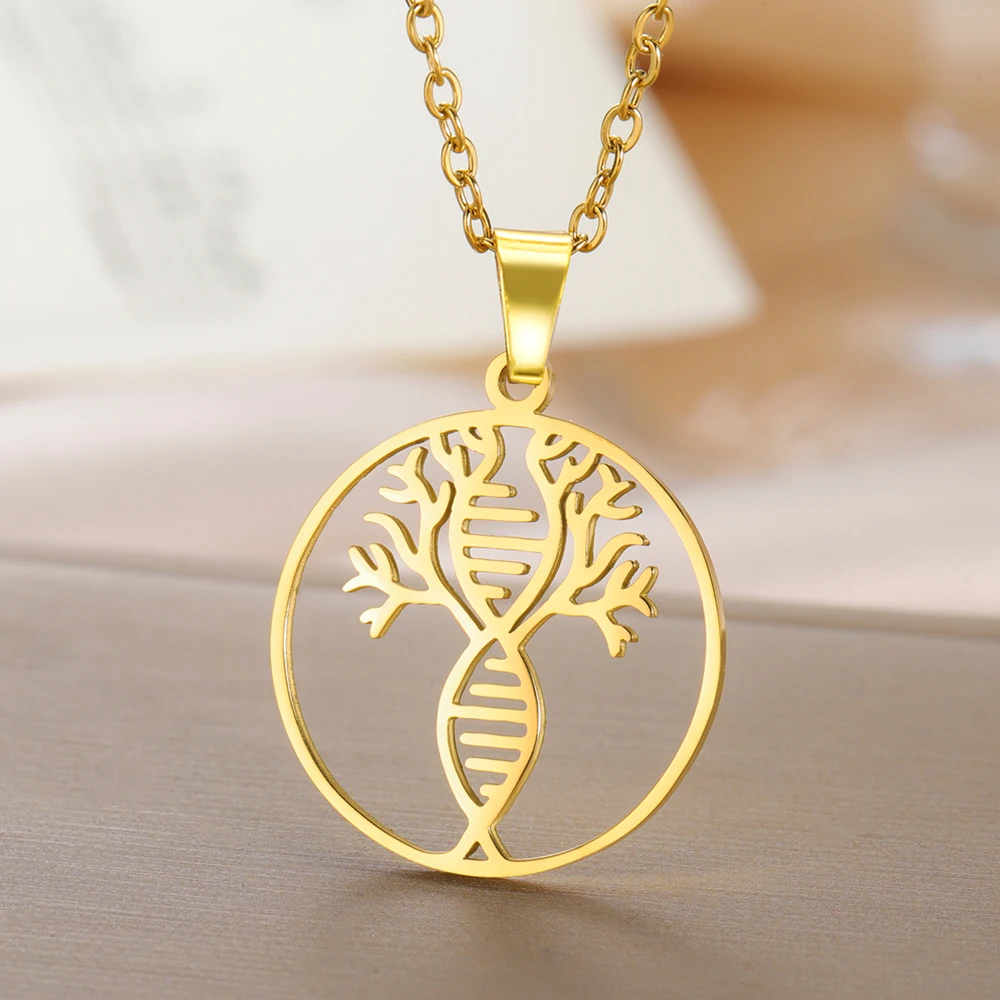 Dawapara Tree of Life Infinity DNA Necklace Double Helix Family Tree Pendant Wiccan Stainless Steel Jewelry Couple Gift