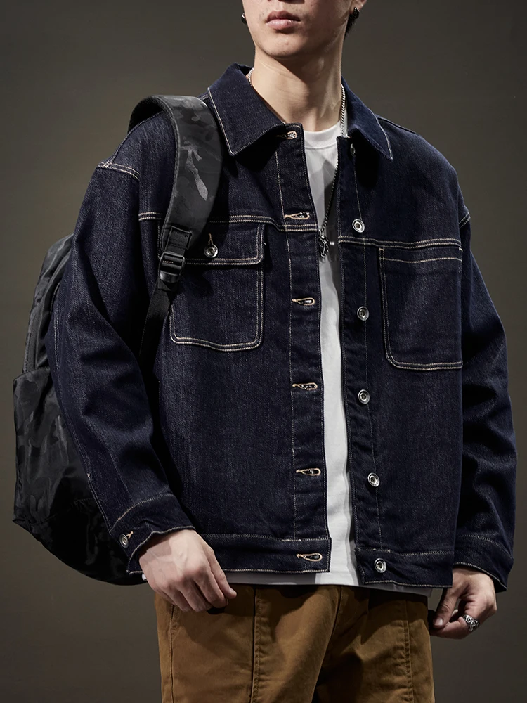 

American Retro Deep Blue Denim Jaet Men's Loose Large Size Casual Workwear Jaet Cotton 00% Autumn Faion Brand