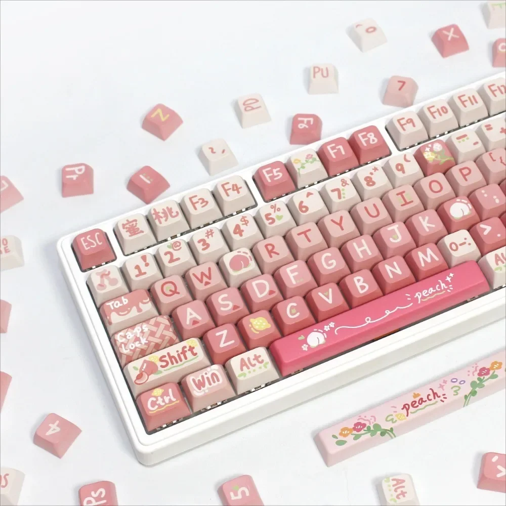 PBT Keycaps 134 Keys XDA/Cherry, Peach Theme, Personalized Keycaps for Cherry MX 104/87/61 Mechanical Keyboard