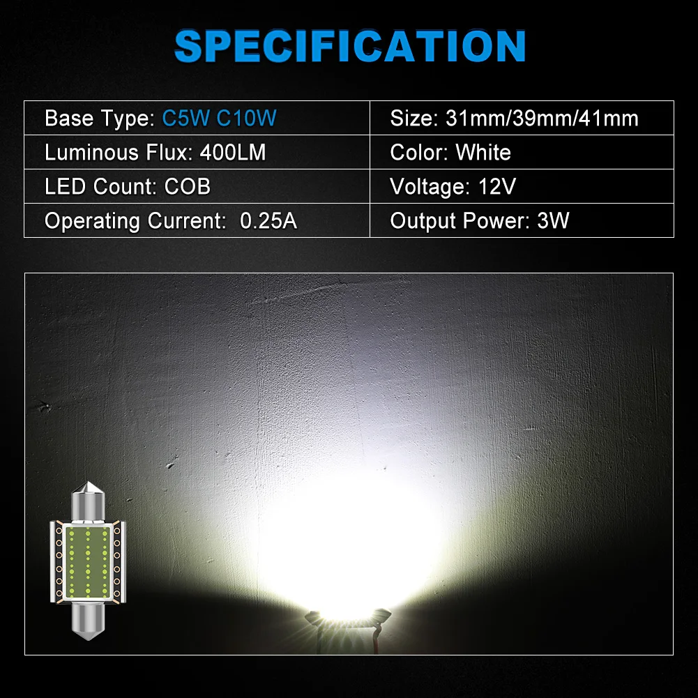 NAO C5W C10W LED Canbus Festoon 31mm 39mm 41mm No Error 3W 12V Auto Ultra Bright White Car Interior Dome Map Indicator Light