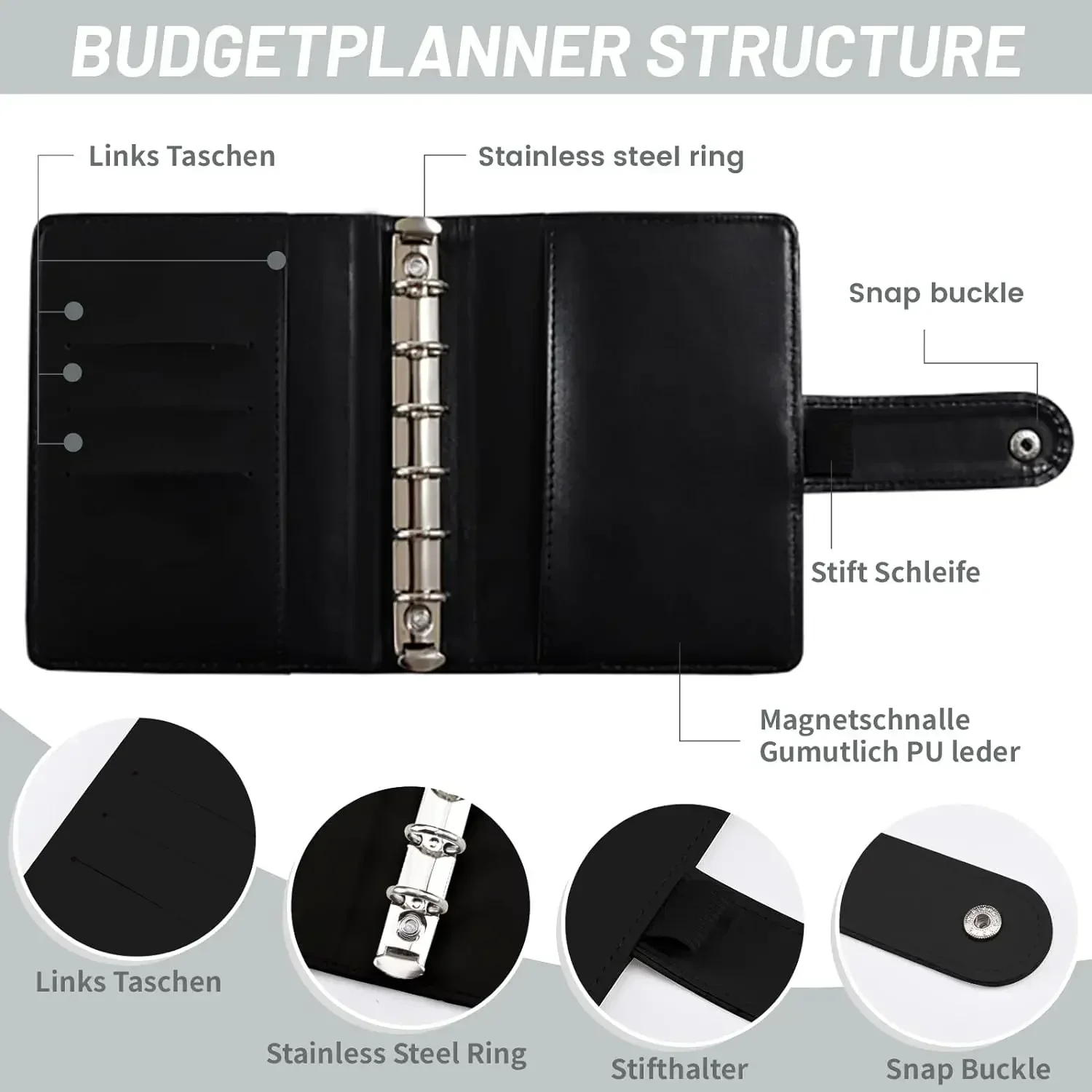 Goed Materiaal A7 Pu Lederen Budget Binder Notebook Cash Enveloppen Systeem Set Bindmiddel Zakken Geld Budget Besparende Factuur Organisator