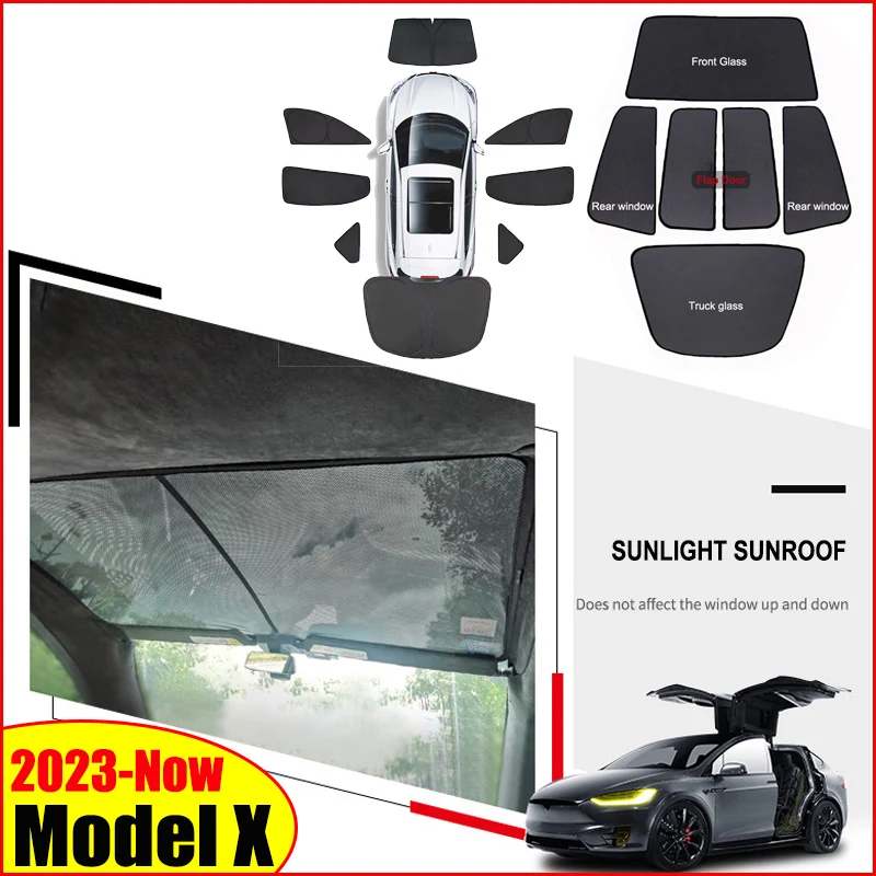 For Tesla Model X Glass Roof Sun Shade Flap Door Sunroof Skylight Protector Shading Net Front Rear Side Window Sunshade Cover