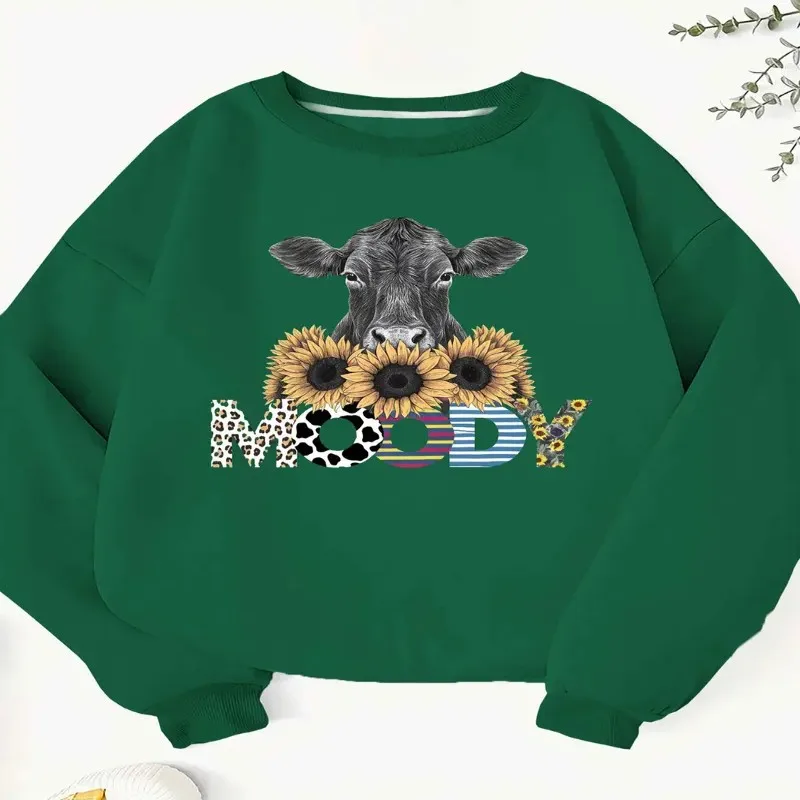 

Winter Fall Female Clothes Oversize Women Sweatshirt Plus Size Cow Sunflower Print Graphic Top Cotton Street Style Long Sleeve