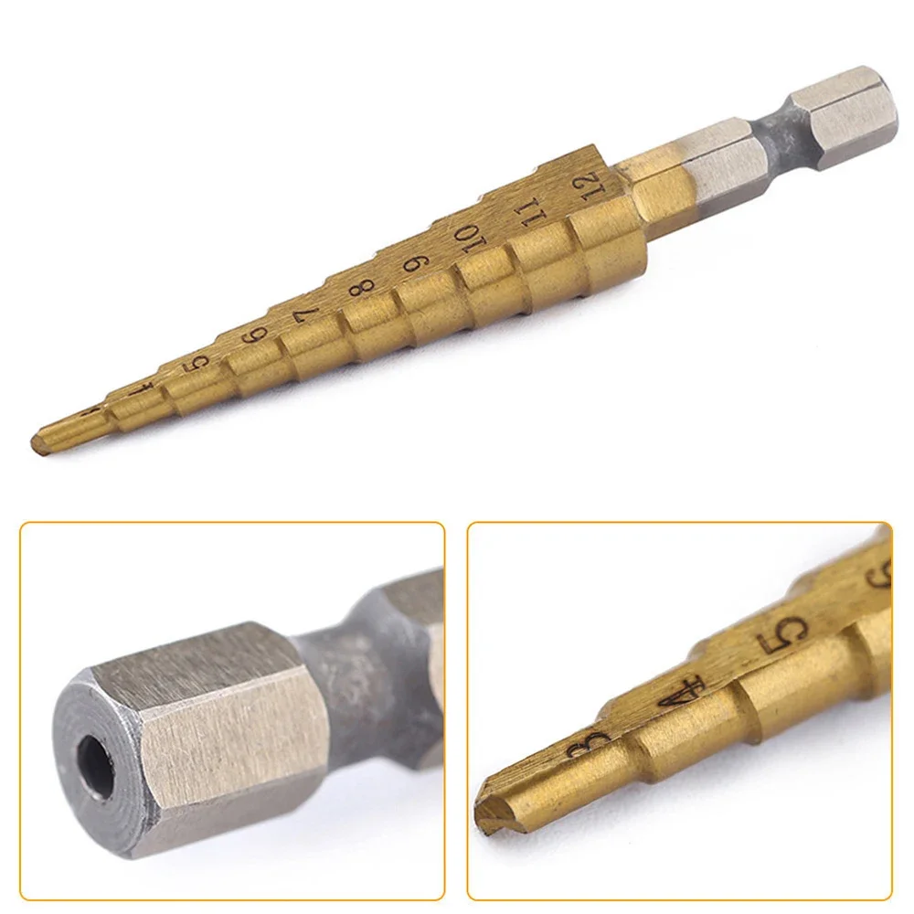 Metal Drill HSS Hex Shank Straight Groove 3-12MM Small Size Step Drill Bit Cone Cone Coated  Woodworking Power Tools