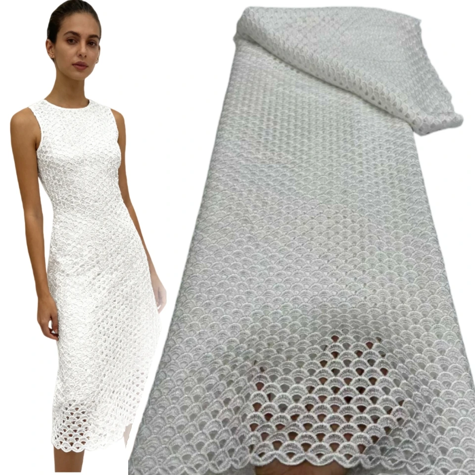 

Белая африканская гипюровая кружевная ткань, 5 ярдов, 2025 г., высококачественная водорастворимая кружевная ткань для свадебных платьев, шить SZ1797