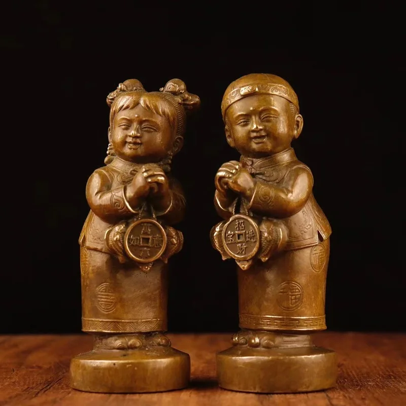 Brass bride groom figurines boy golden girl ornaments wedding supplies for boys and girls auspicious gifts