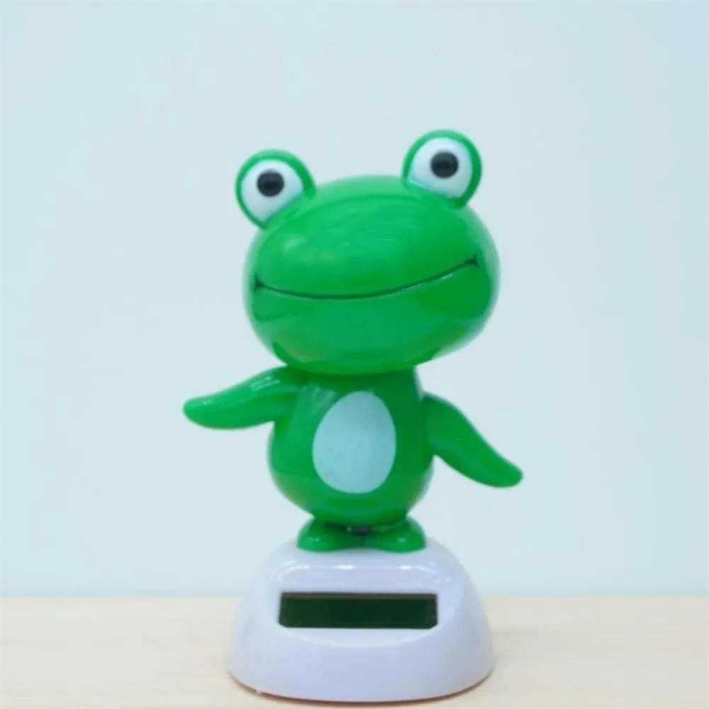 Solar Powered Dancing Frog for Car Dashboard and Desk Decoration Featuring Head Shaking Mechanism in Plastic Material