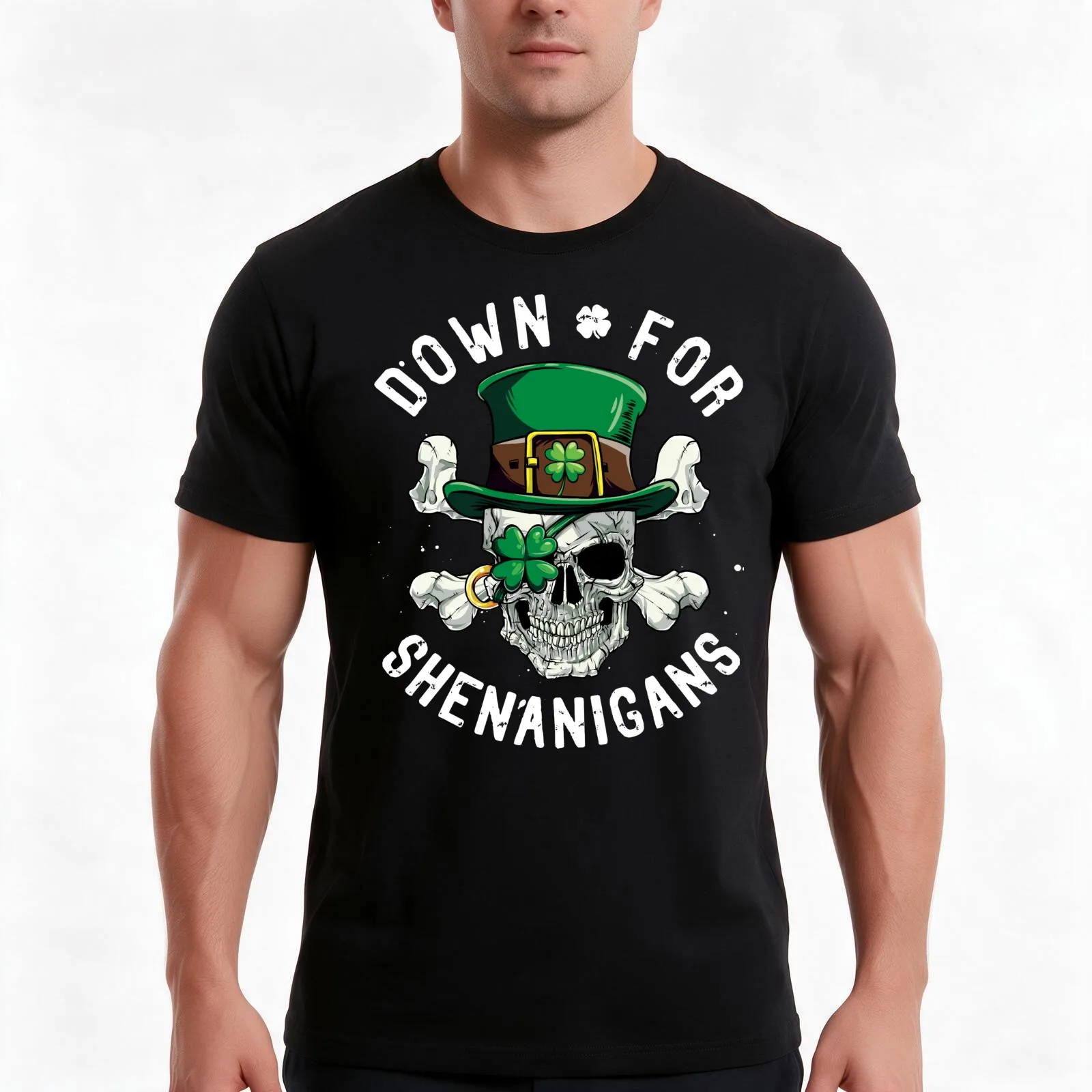 Down for Shenanigans T shirt St Patricks Day Funny Skull Tee T-Shirt Summer Casual Cotton Tee Unisex Men Women