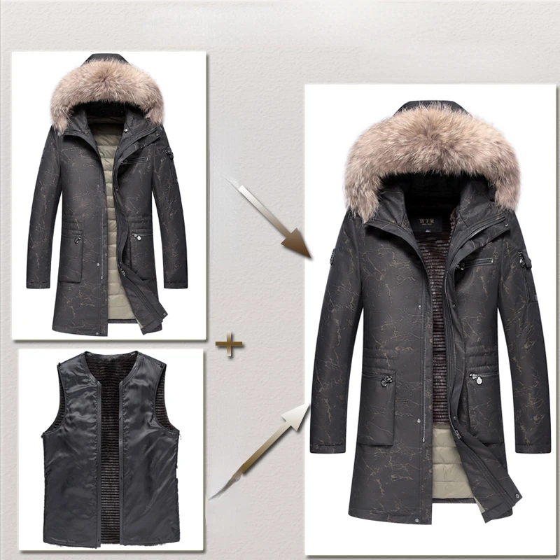 90% White Duck Down Jacket Winter Coats for Men 2023 Warm Rabbit Fur Liner Parkas Hooded Raccoon Fur Collar Jaquetas Masculinas