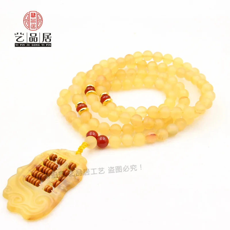 Natural Round Bead , 108 Sheep Horn Prayer Beads Bracelet